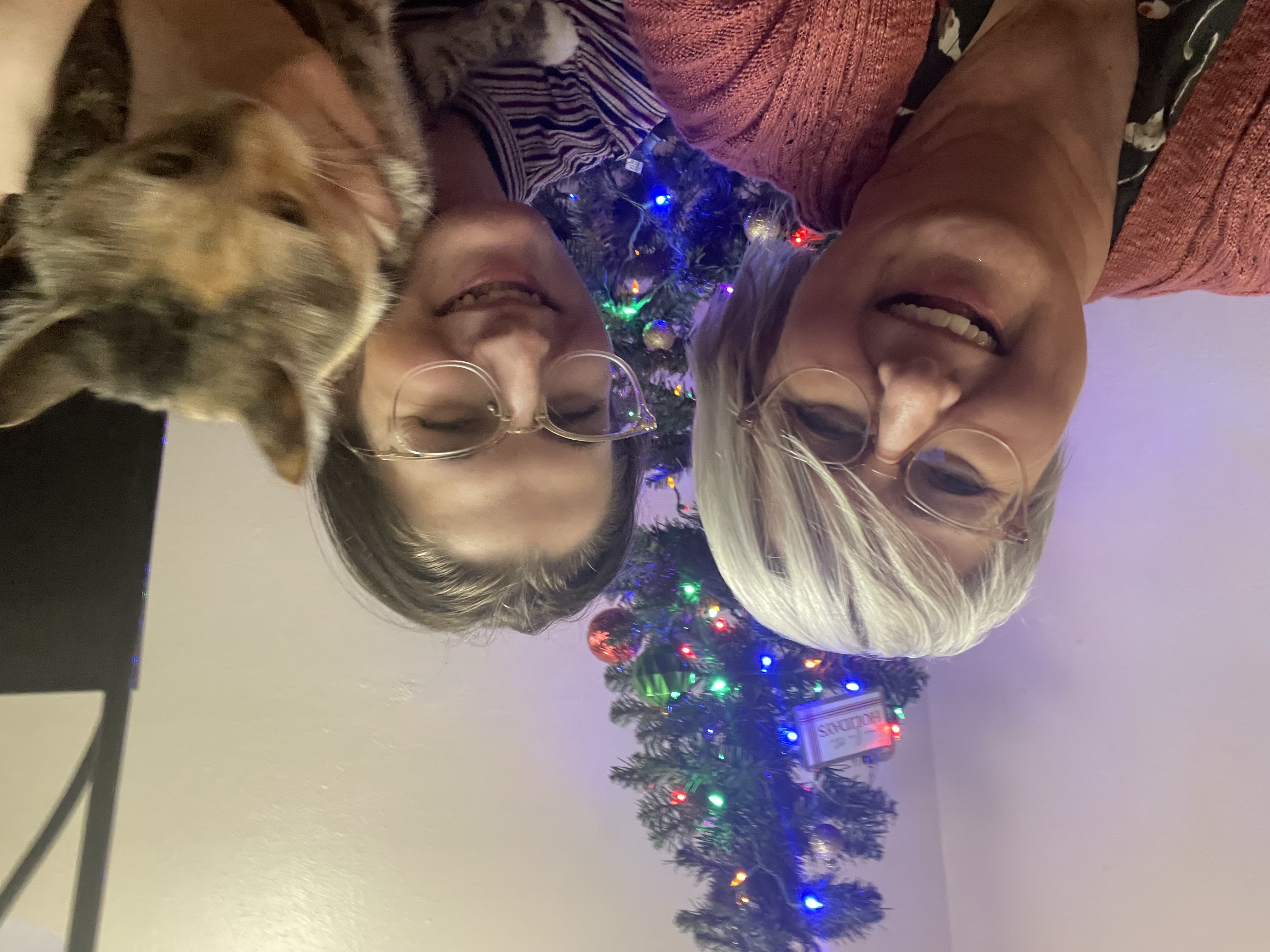 Celebrating Christmas with my mom and cat (tippy)